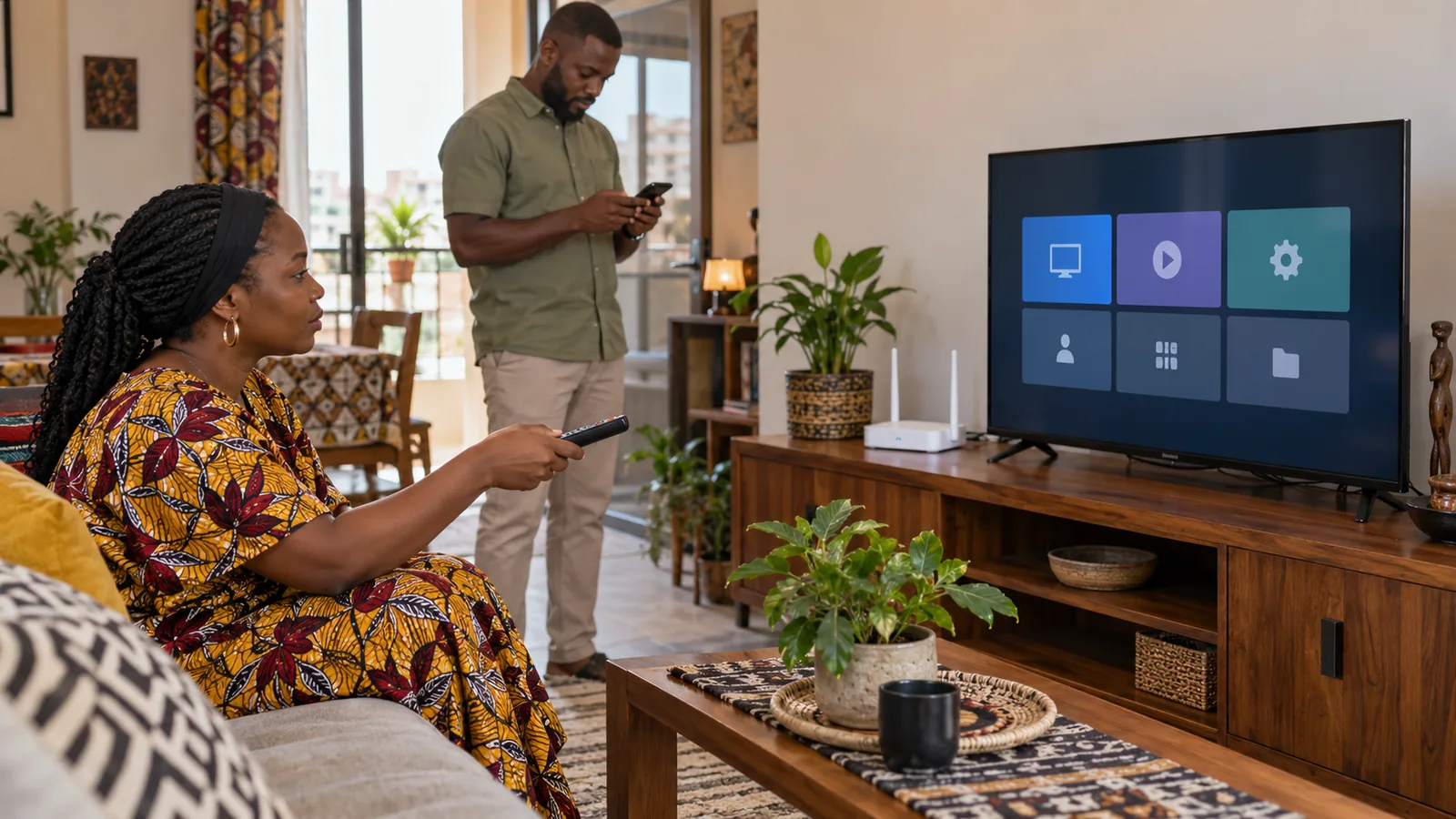 Installation d’une application TV sur une Smart TV dans un foyer à Brazzaville