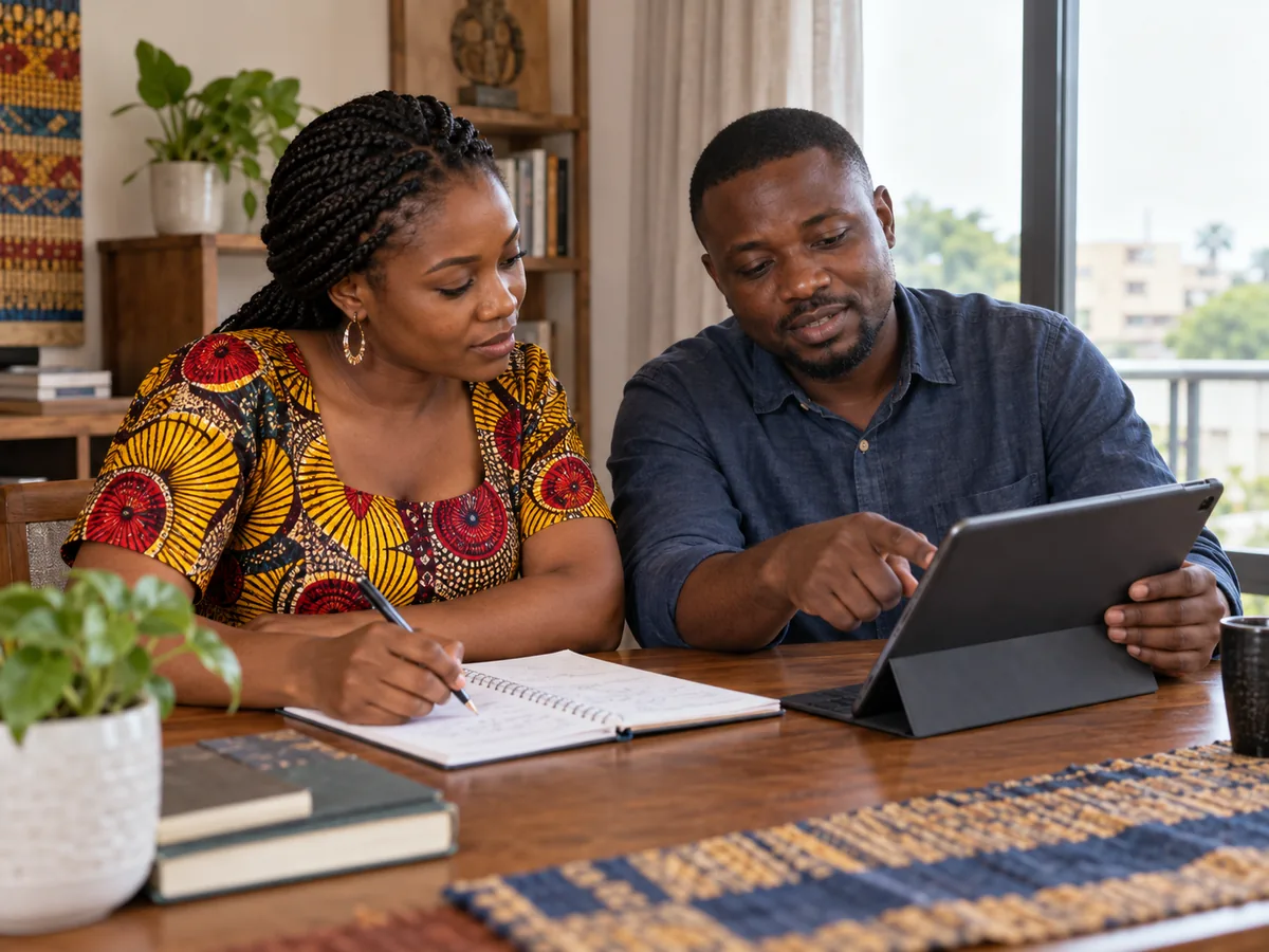 Deux partenaires congolais préparent leur activité sur une tablette à Brazzaville